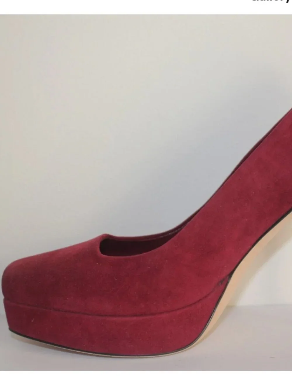 GUCCI Scamosciato Tibet BURGUNDY Red Suede Platform Pumps Shoes Heels Size 38